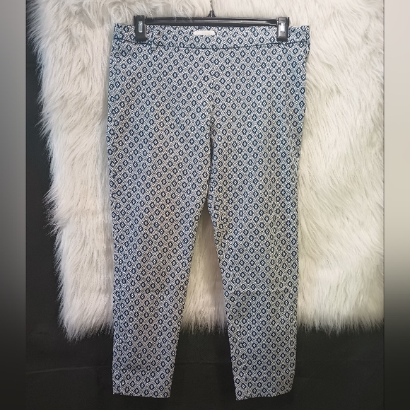 H&M Blue and White Pattern Stretchy Cropped Pants Size 12 - Picture 2 of 14